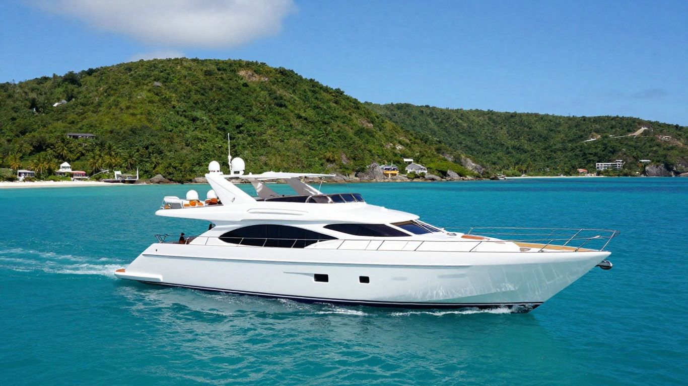Luxury yacht sailing in the British Virgin Islands.