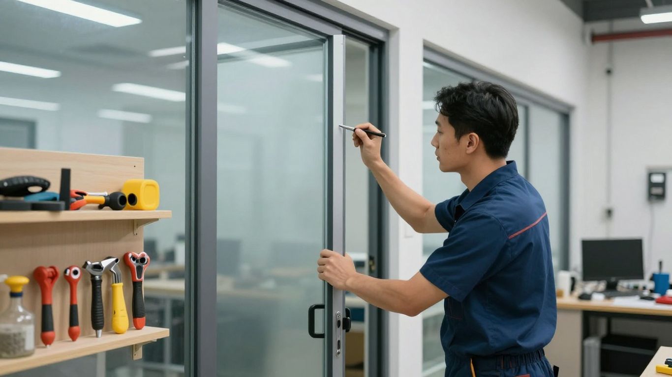 Shopfront door repair by expert technician in Stafford.