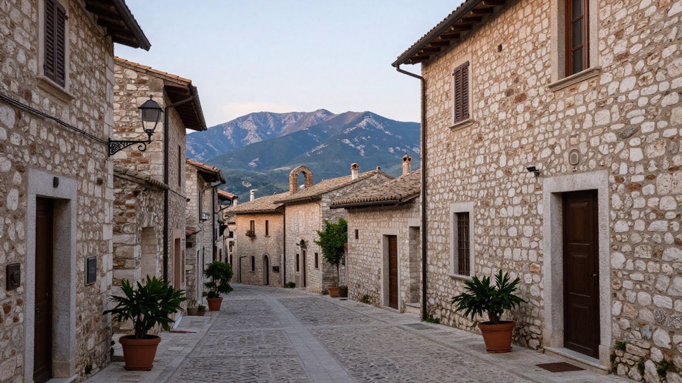 Medieval lanes beneath the Sibillini peaks