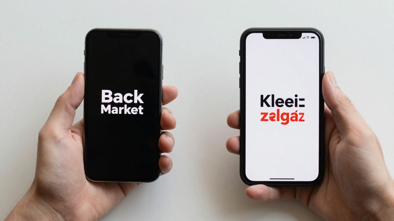 BackMarket und Kleinanzeigen Logos auf Smartphones nebeneinander.