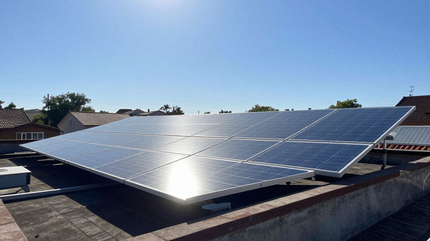Panneaux solaires sur un toit sous le soleil.