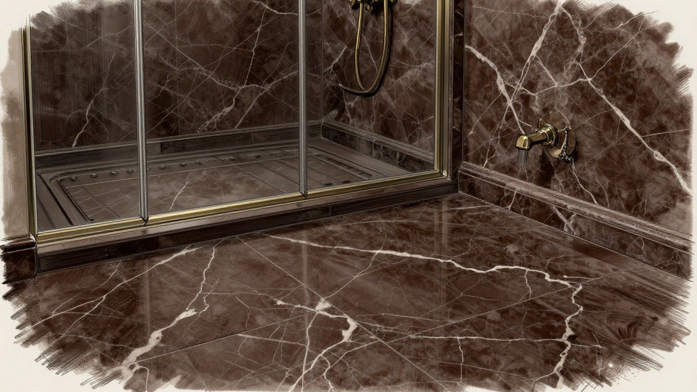 Emperador Dark marble bathroom tile design sketch.