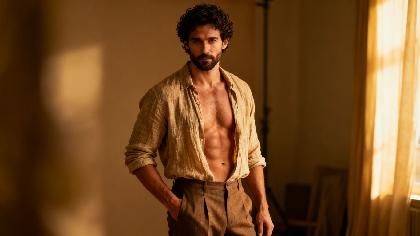Adult male character portrait in private studio