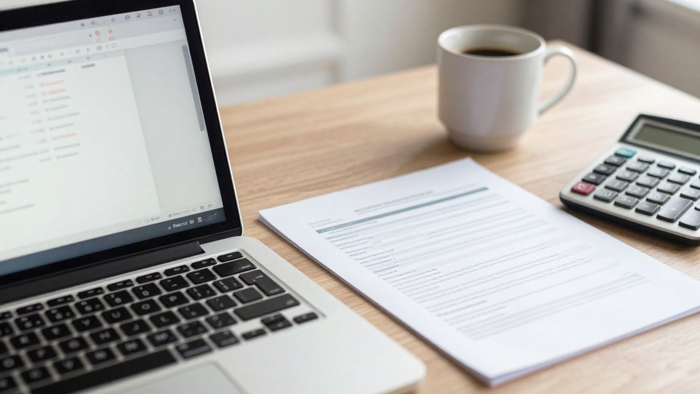 Accounting workspace beside a bank statement