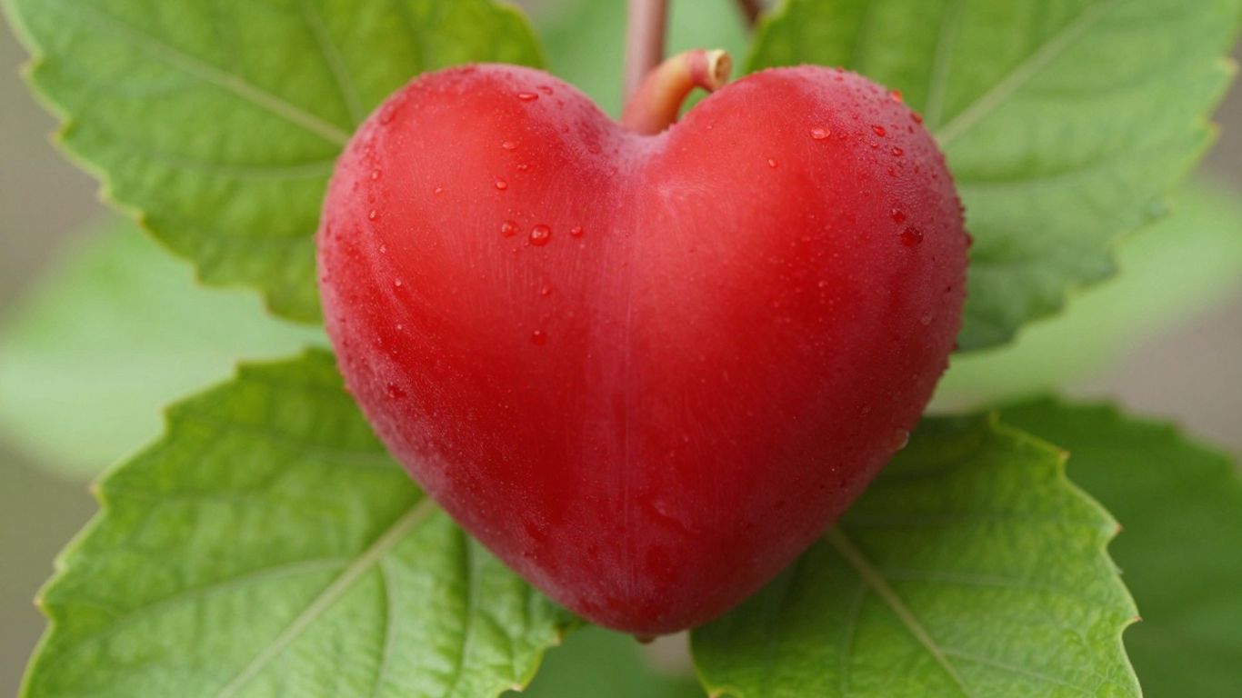 Coração saudável com folhas verdes e fundo suave.