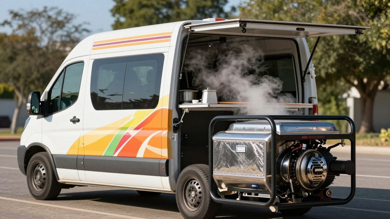 Catering van with portable generator