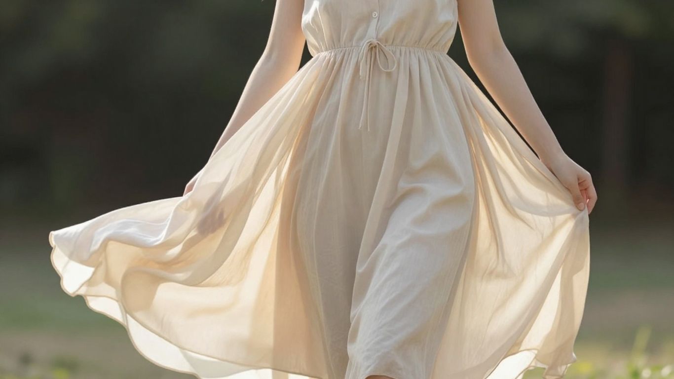 Woman in a stylish A-line casual dress outdoors.