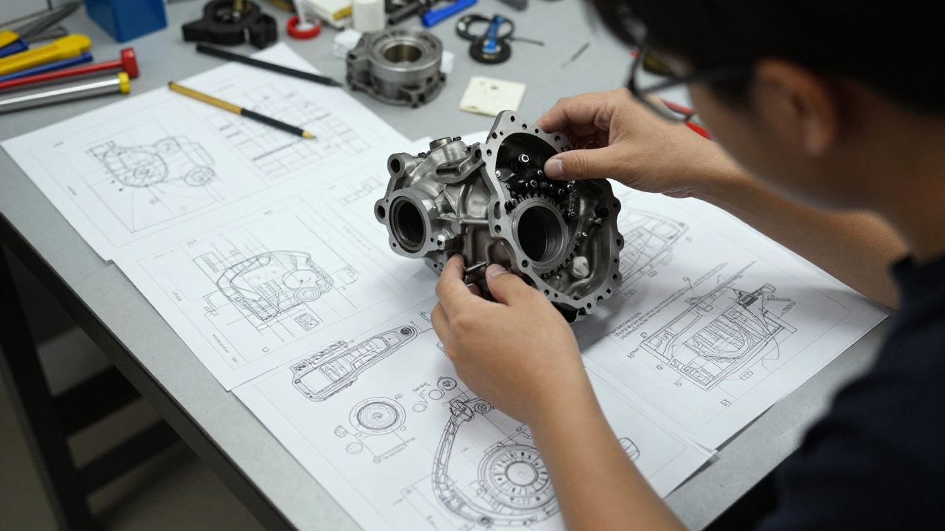 A vintage car engine being repaired