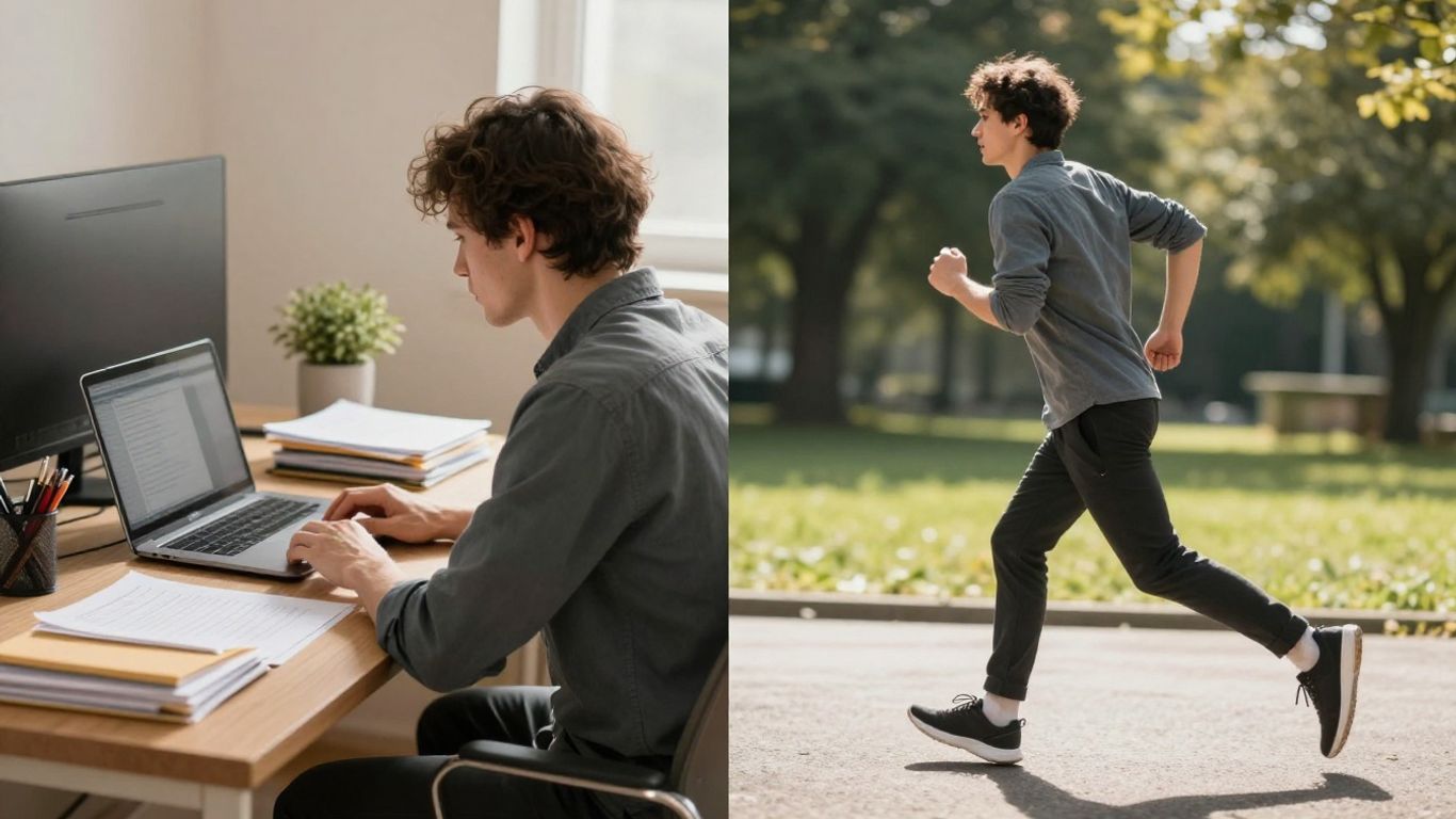 Person working diligently and running energetically