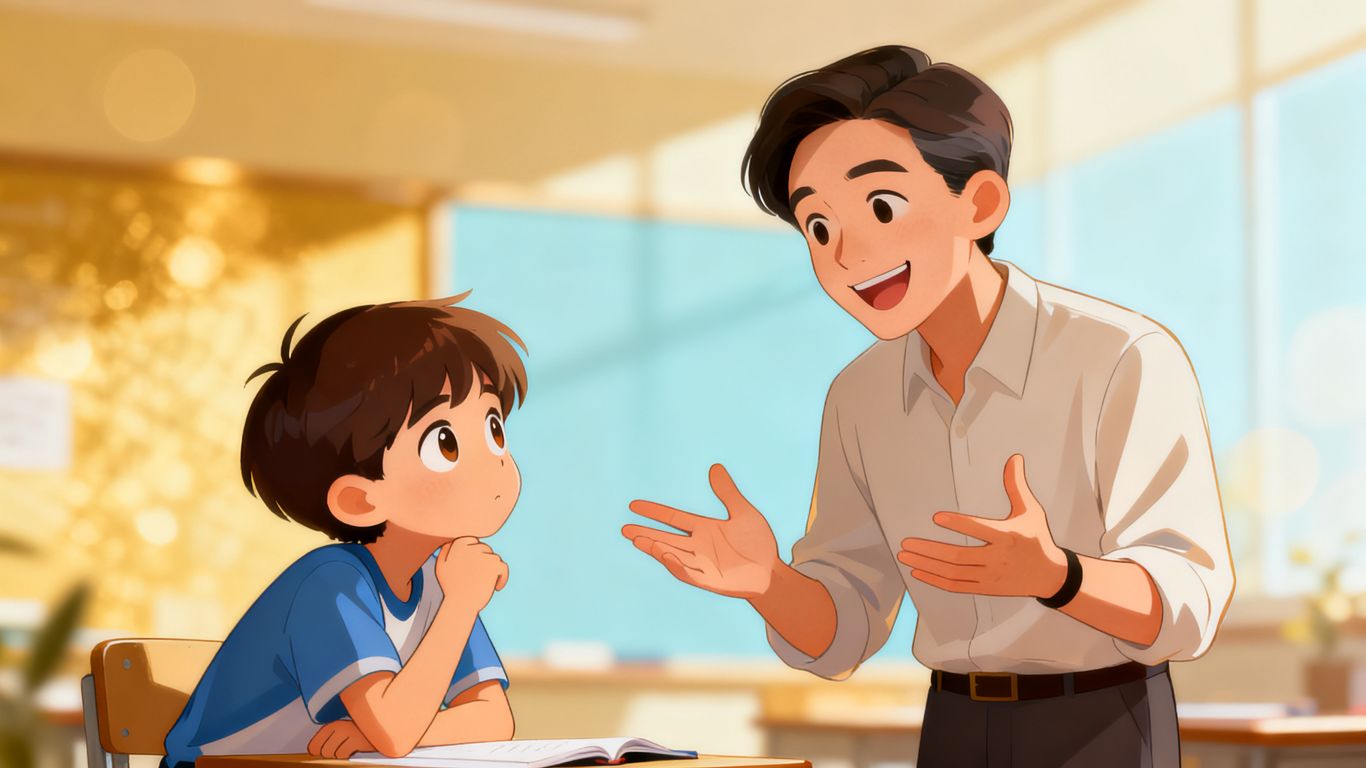 Adult explaining a concept to a child.