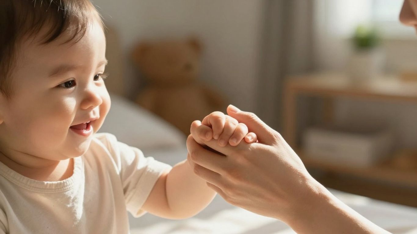 Parent and toddler in a warm, supportive home environment.