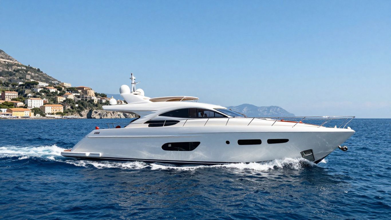 Luxury yacht sailing in the Mediterranean Sea near Italy.