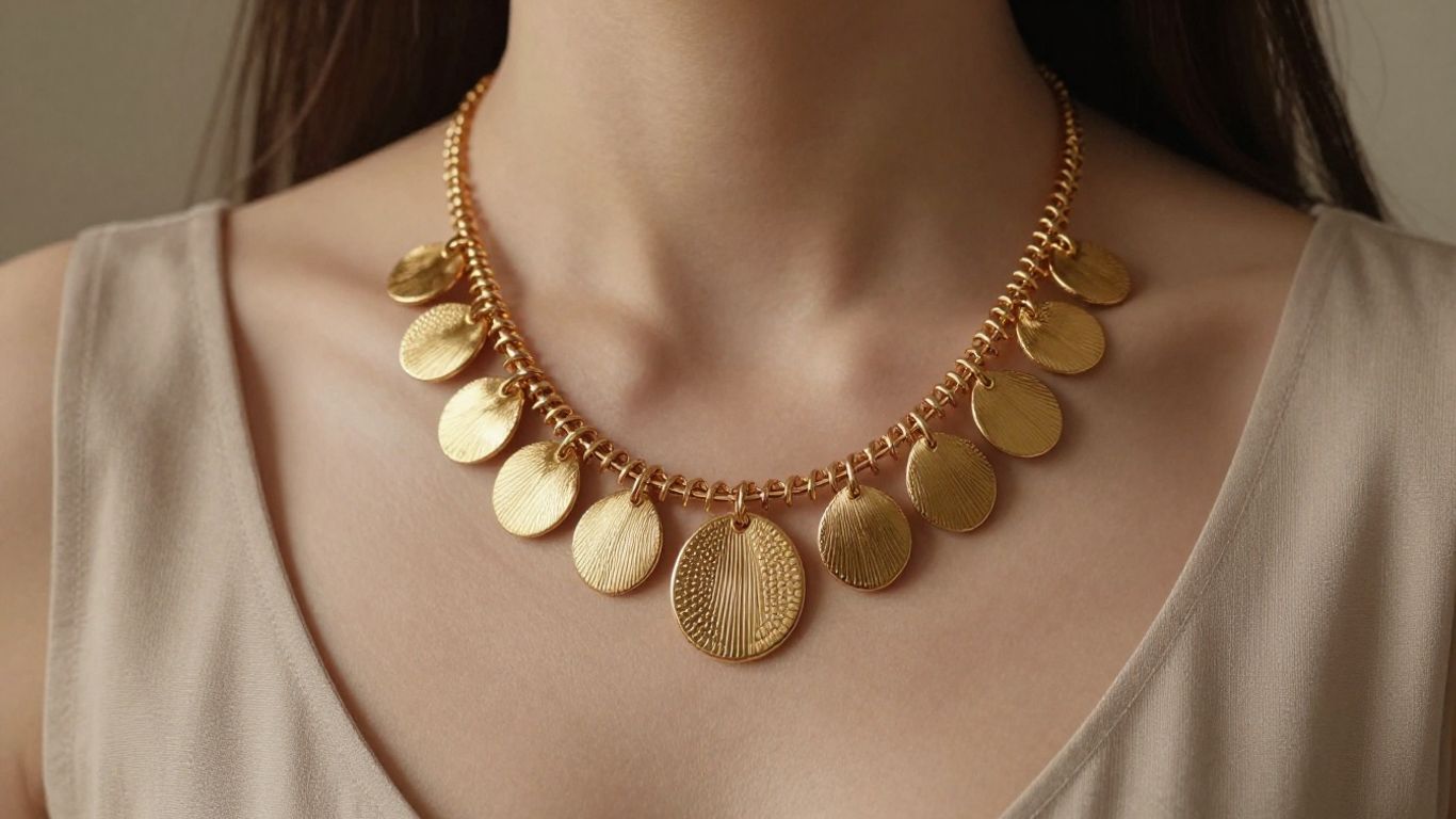 A model wearing a bold layered statement necklace