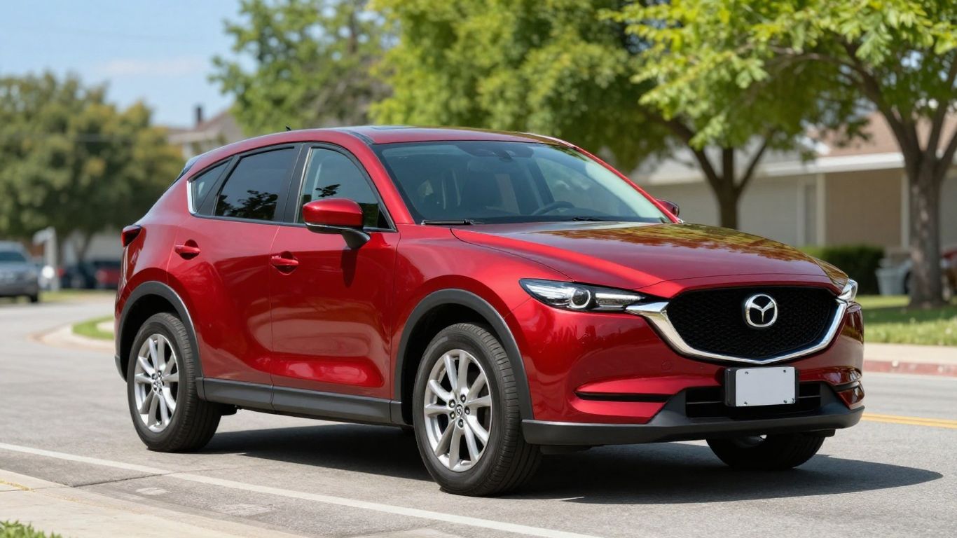 Red Mazda CX-5 SUV parked on a sunny street.