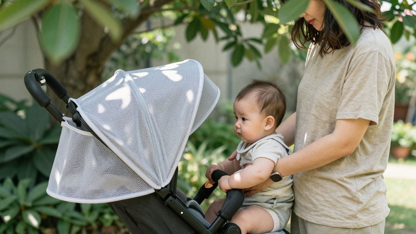 Familia protegiendo bebé al aire libre