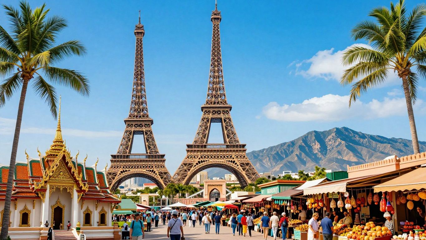 Budget travel destinations collage from the UK.