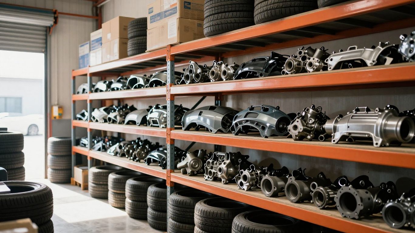 Chrysler auto parts in a warehouse