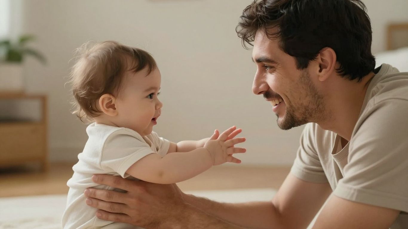 Bebé interactuando con su padre en casa