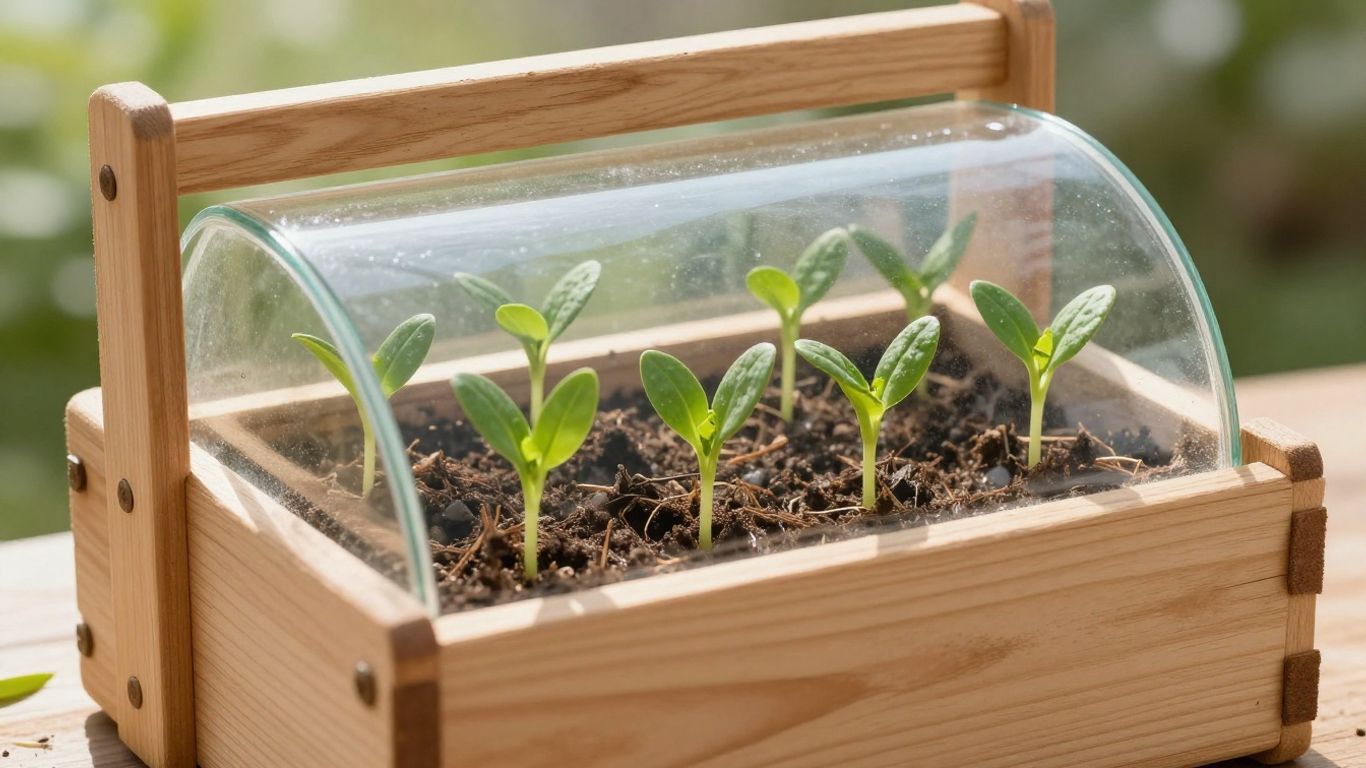 Frühbeet mit jungen Pflanzen im März