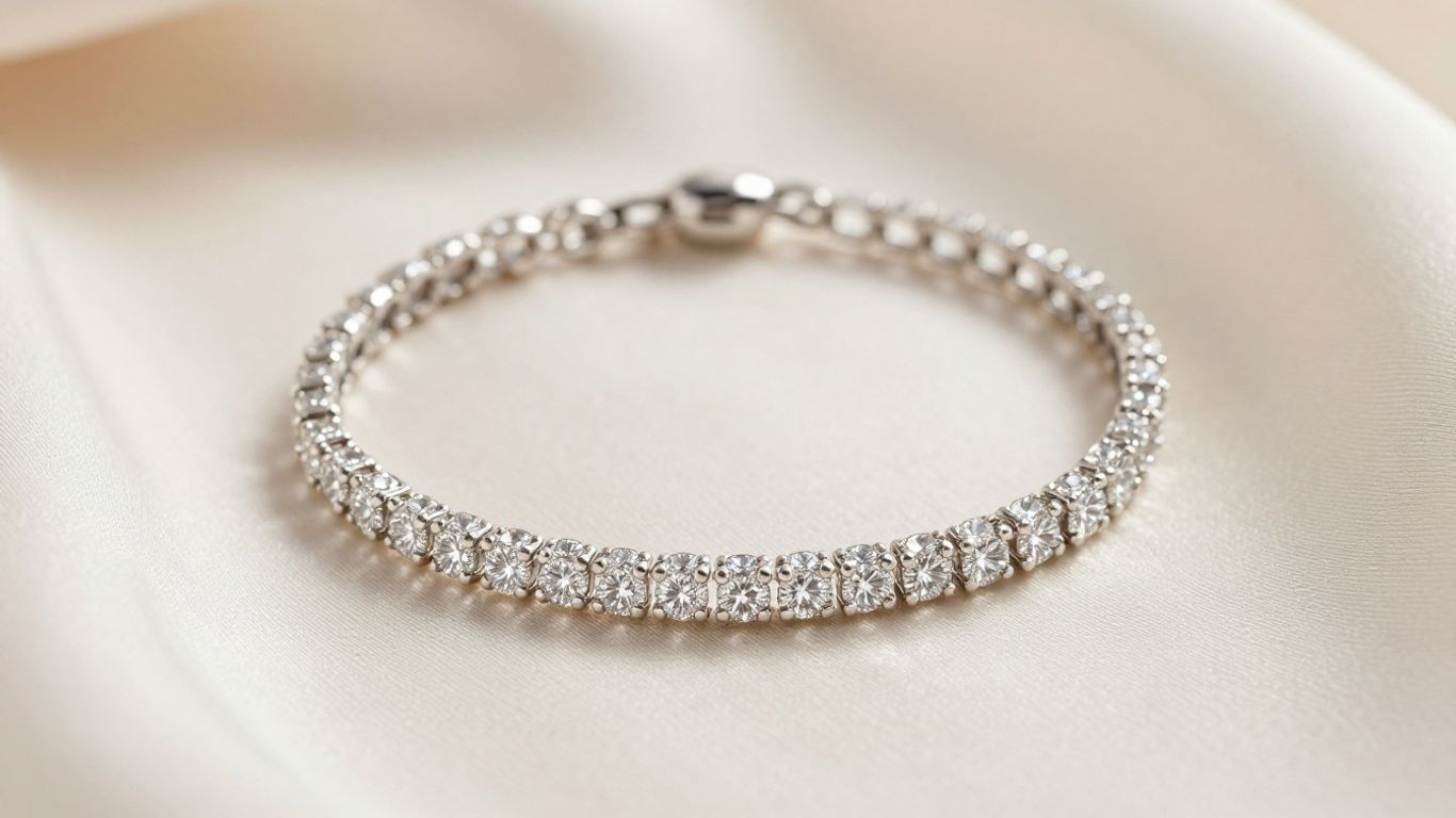 Diamond tennis bracelet resting beside bridal silk