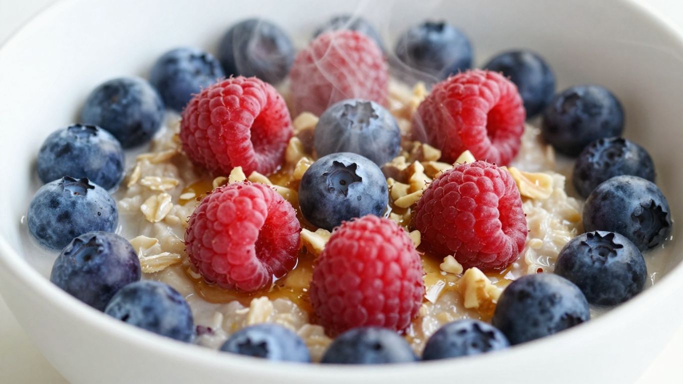 Healthy oatmeal breakfast with berries and nuts