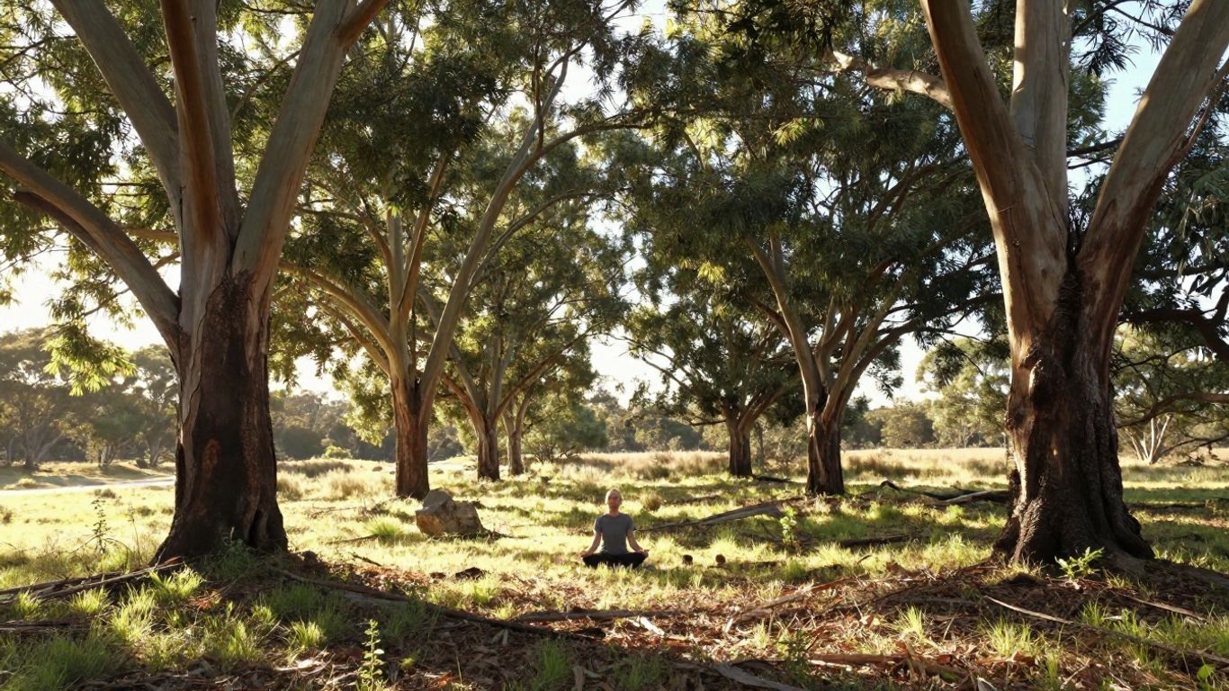 Person meditating in Australian nature, finding inner peace.
