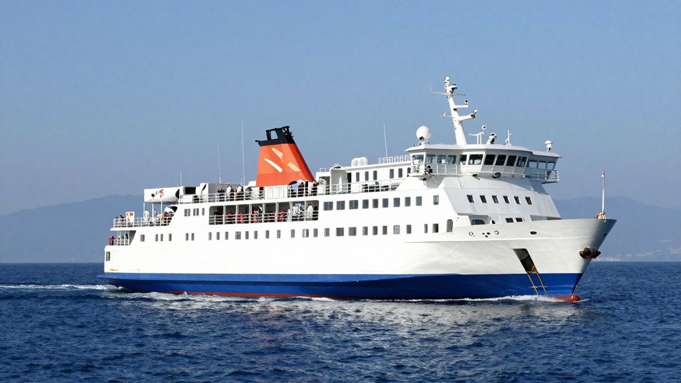 Ferry sailing across the sea towards Italy.