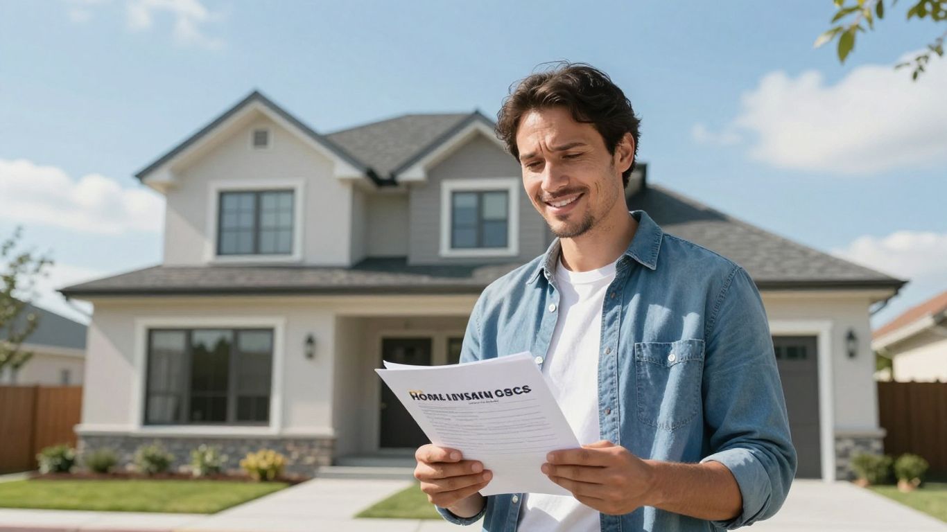 Casa protegida con seguro sonriendo