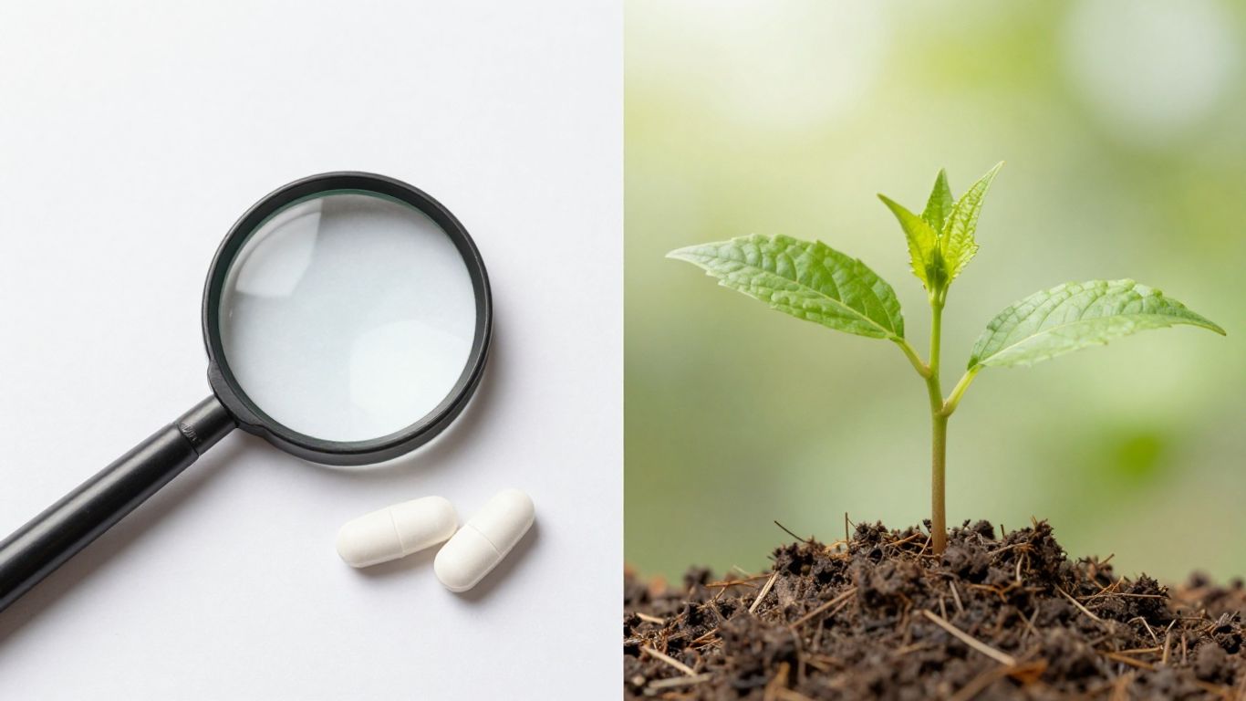 Análisis científico y crecimiento natural de plantas.