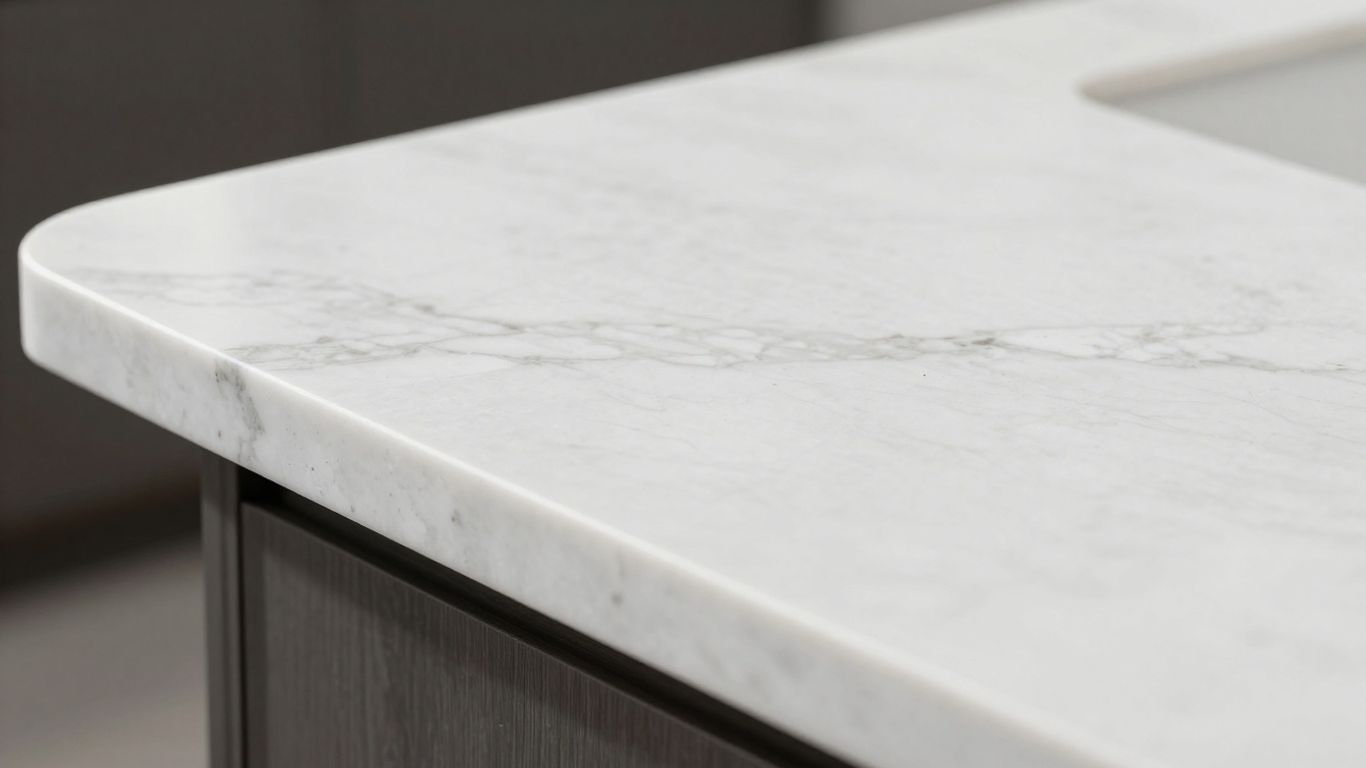 Sleek white quartz countertop with subtle veining.