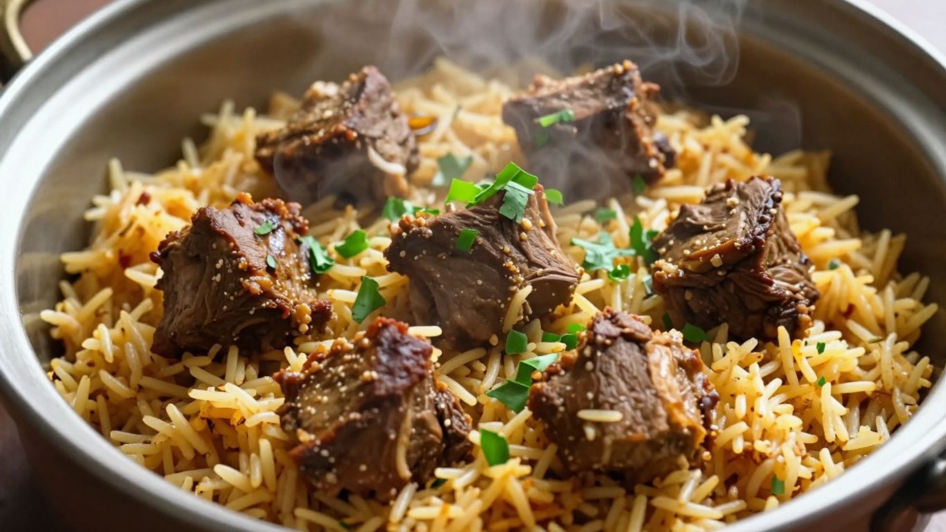 Mutton Yakhni Pulao with tender meat and aromatic rice.