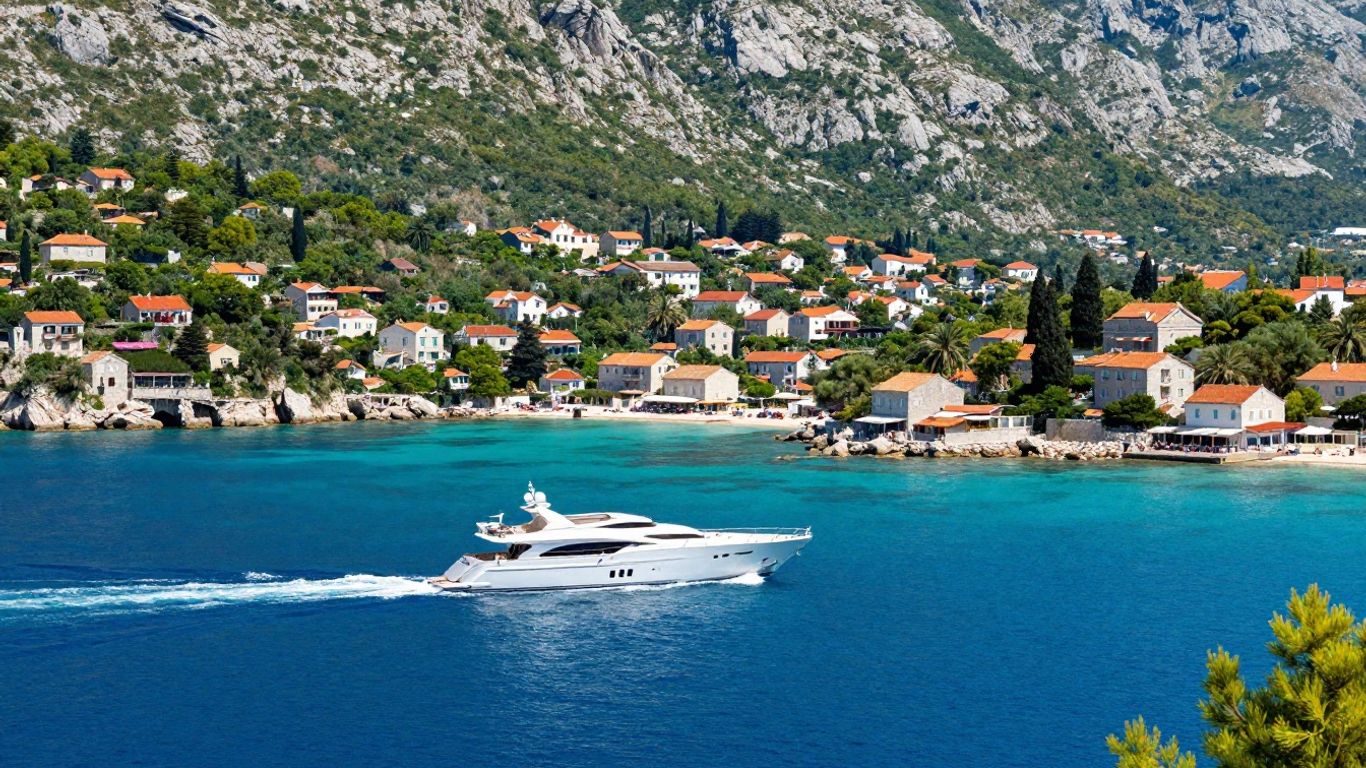 Yacht sailing on the clear blue waters of the Dalmatian Coast.