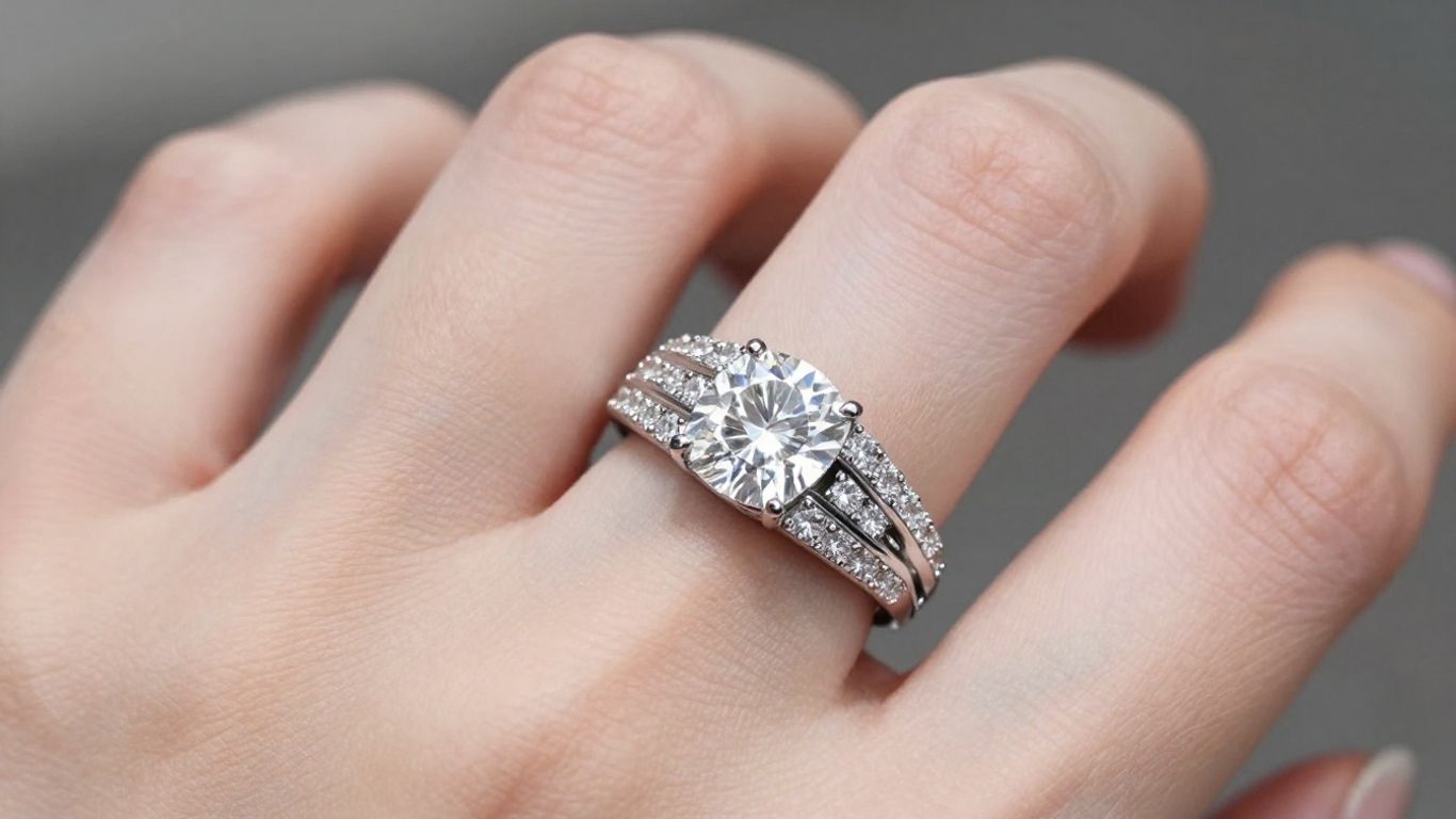 Diamond ring with Y2K-inspired geometric design.