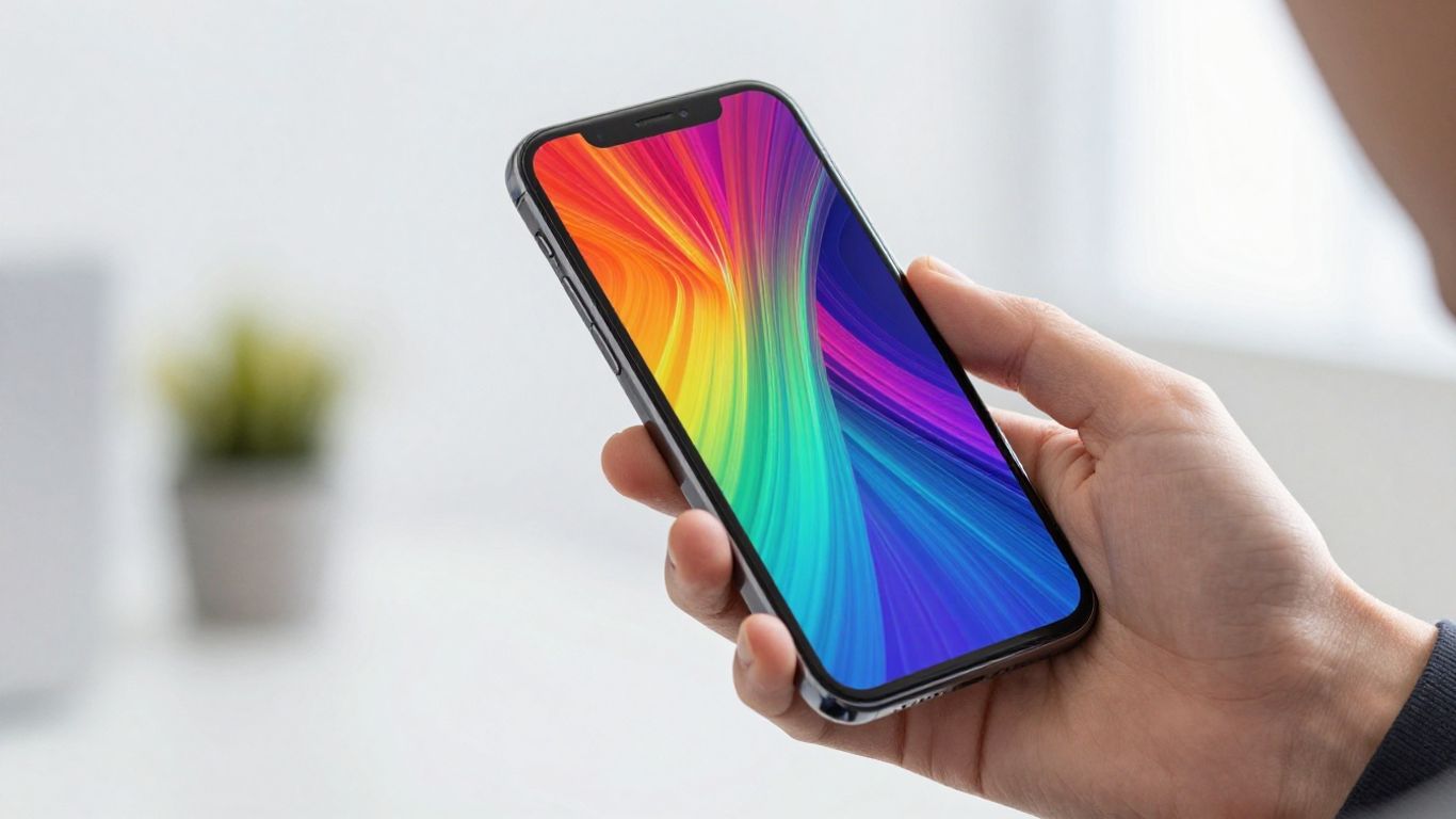 Smartphone displaying digital patterns, technology news