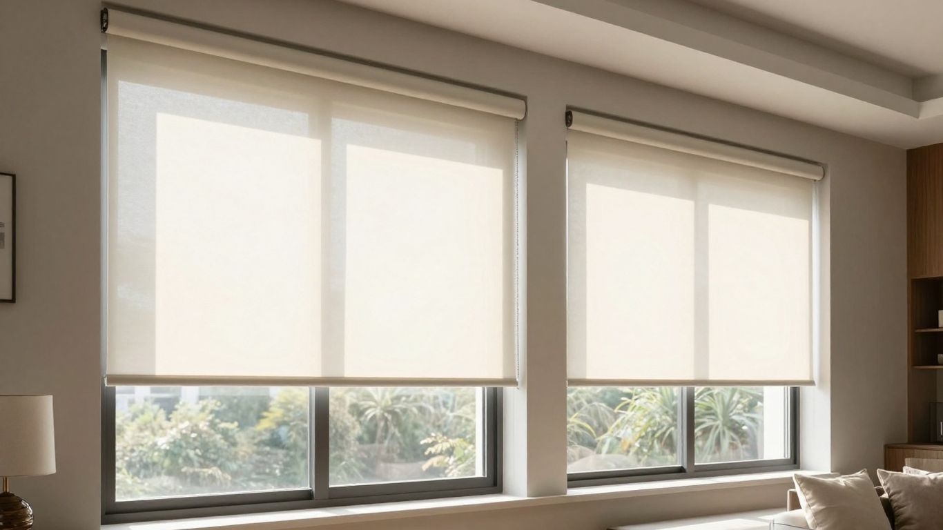 Roller shades installed in a modern living room.