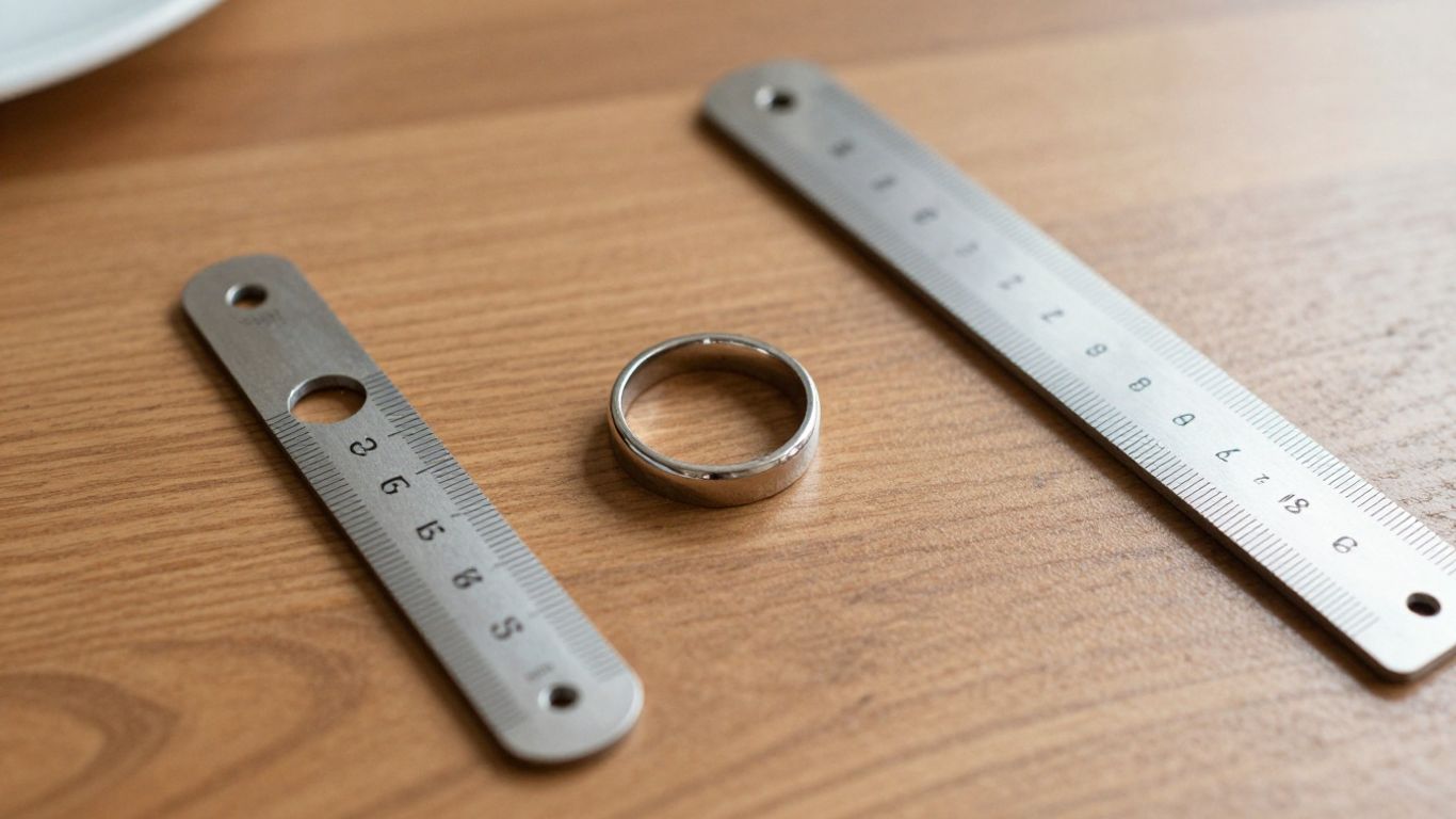Ring sizer beside a jeweler’s size chart