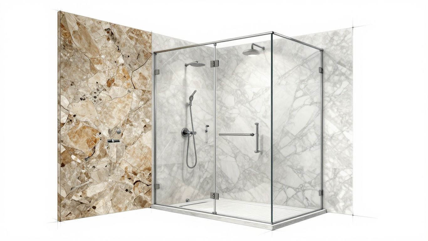Marble and limestone walk-in shower sketch
