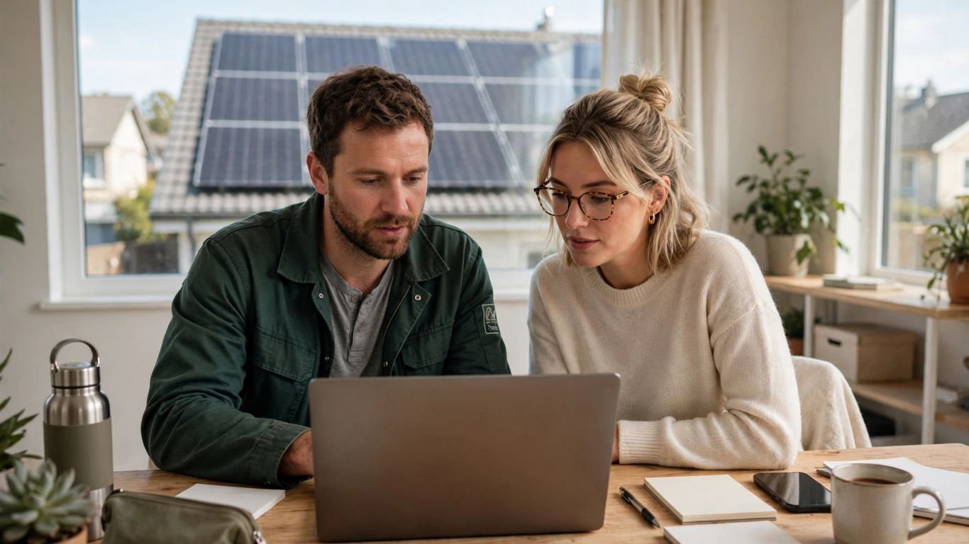 Solar installer reviewing a local campaign map