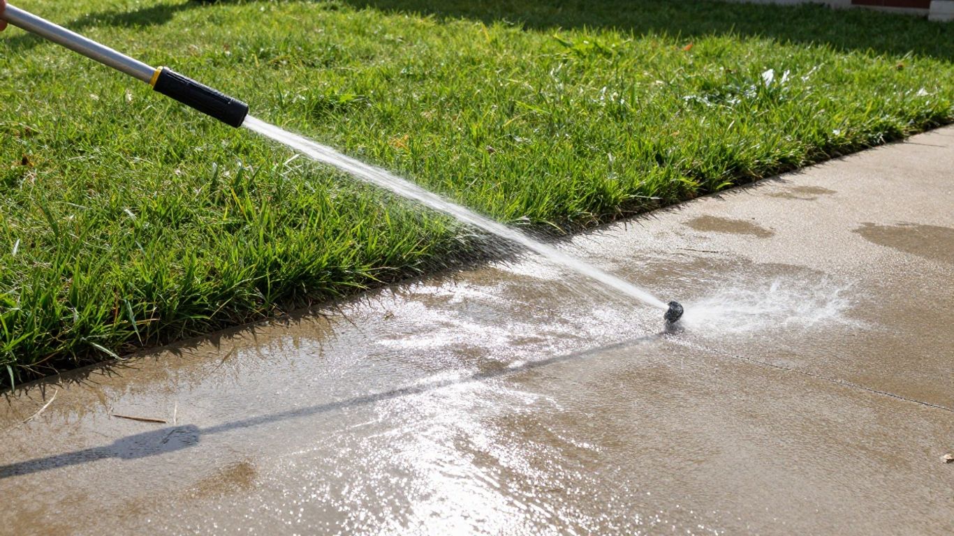 Clean driveway after power washing