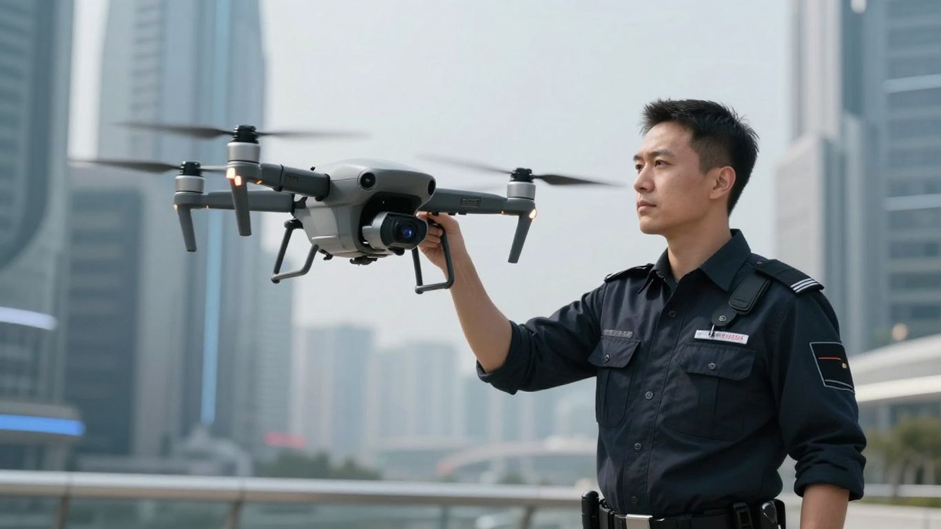 Drone pilot operating a drone in a city.