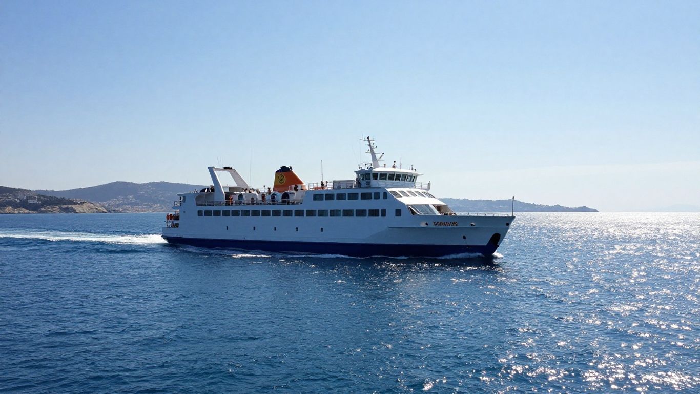 Ferry sailing from Tangier to Spain across blue sea.
