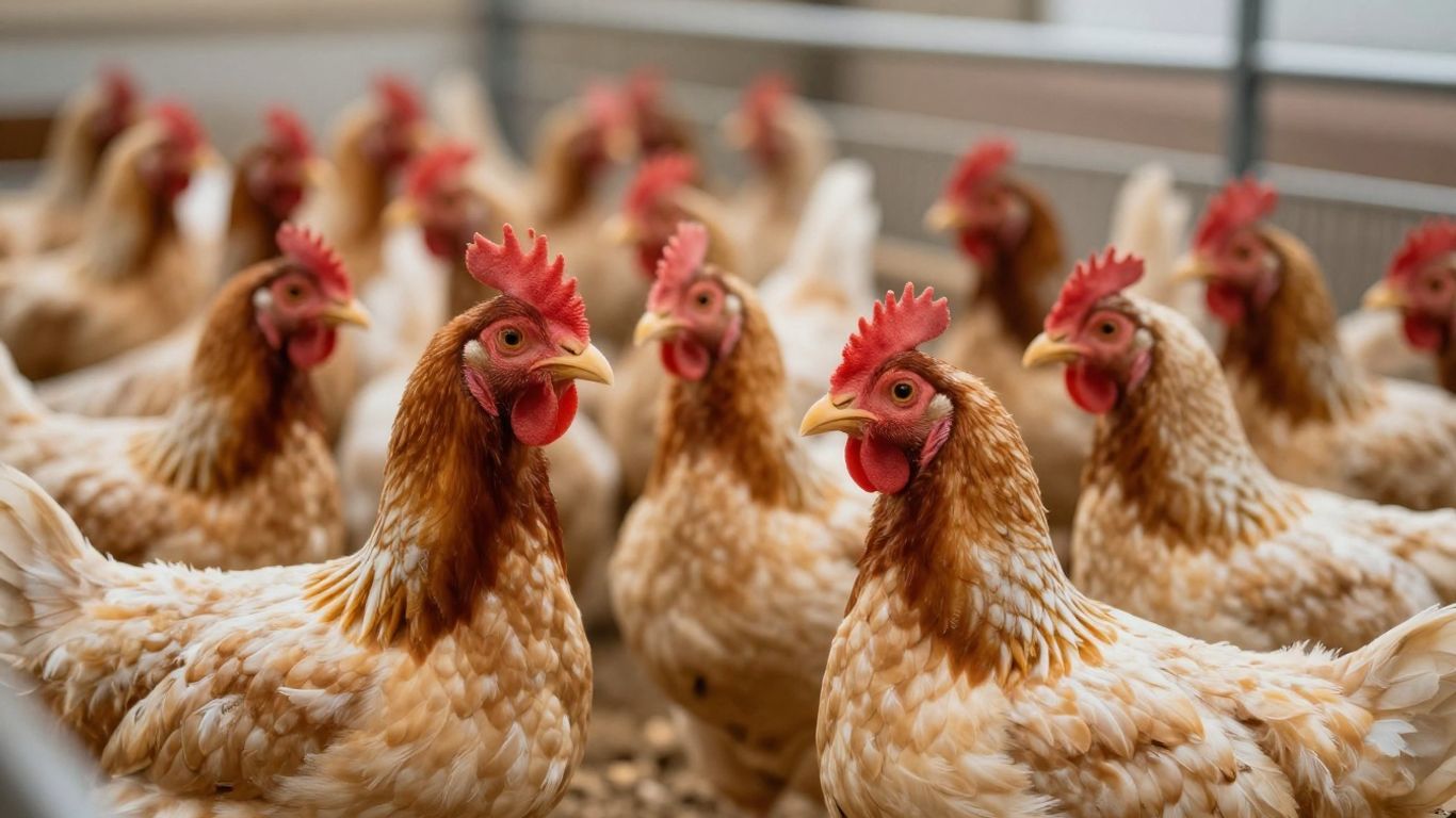 Zdrowe stado drobiu w czystym kurniku.