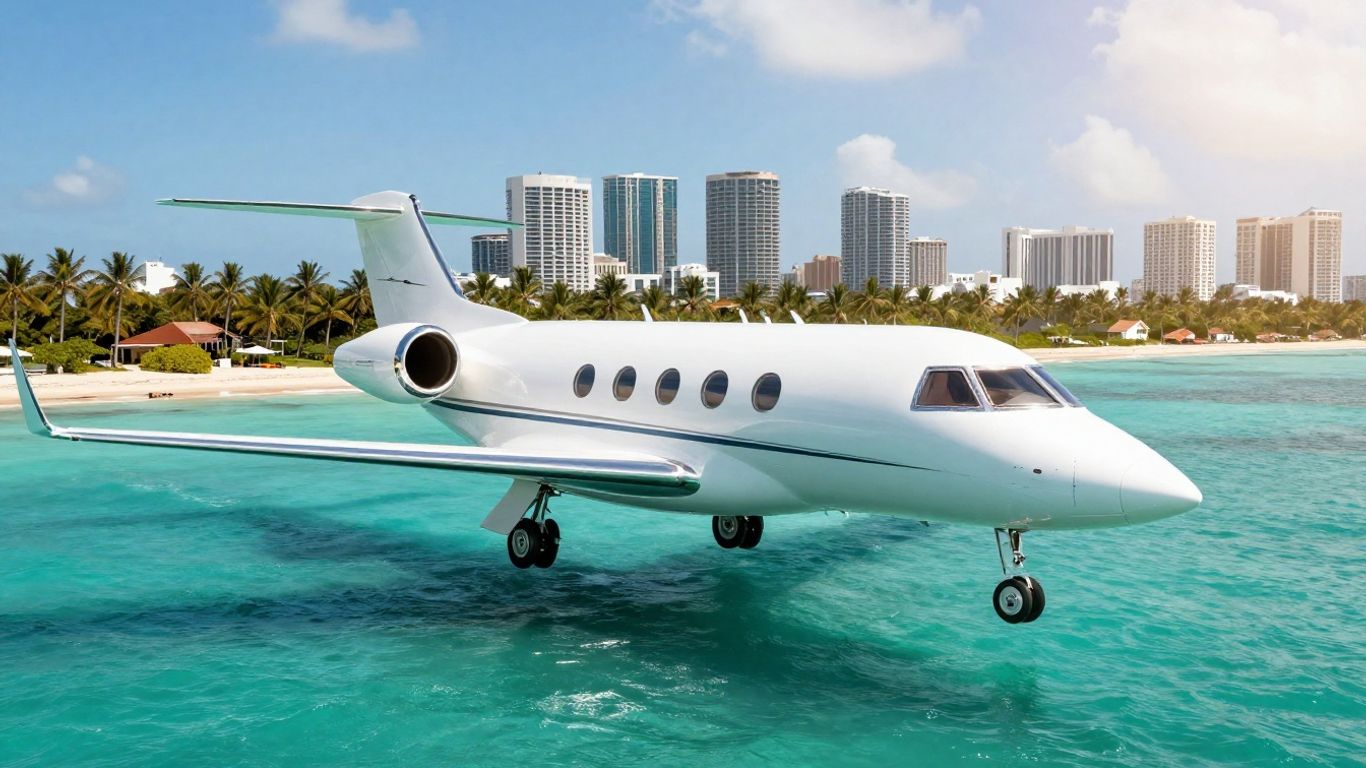 Private jet flying from Miami to the Bahamas.