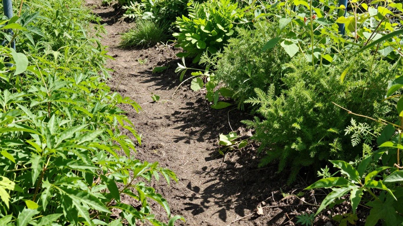 Gepflegter Garten ohne Unkraut, sonnig und grün.