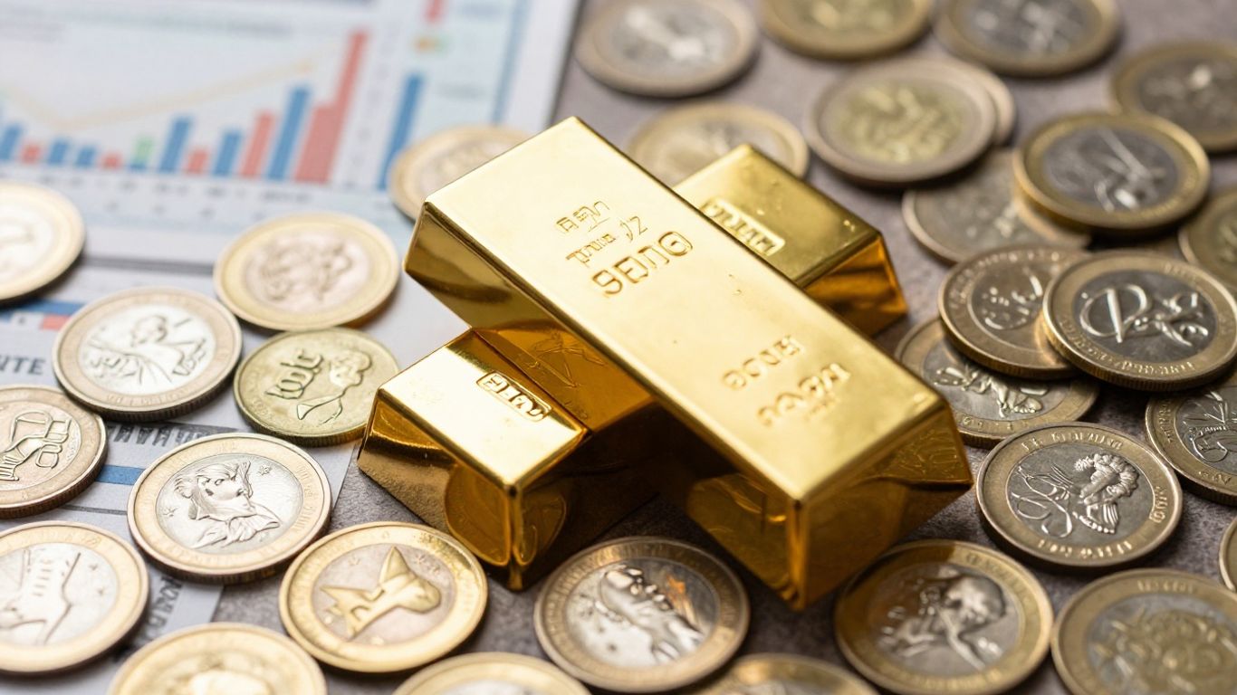 包含金條和金幣的多元化投資組合。