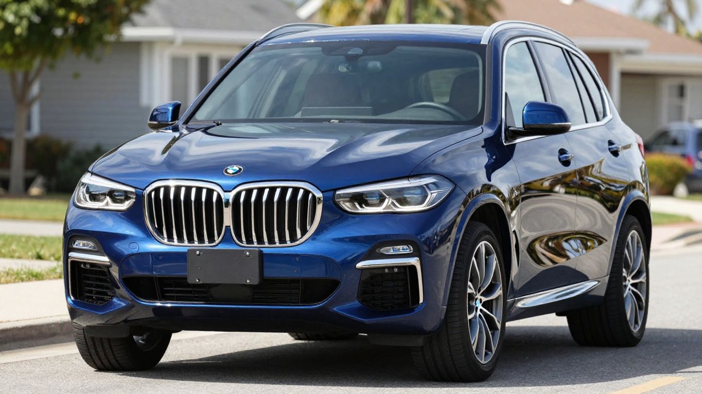 Blue BMW X5 parked on a street