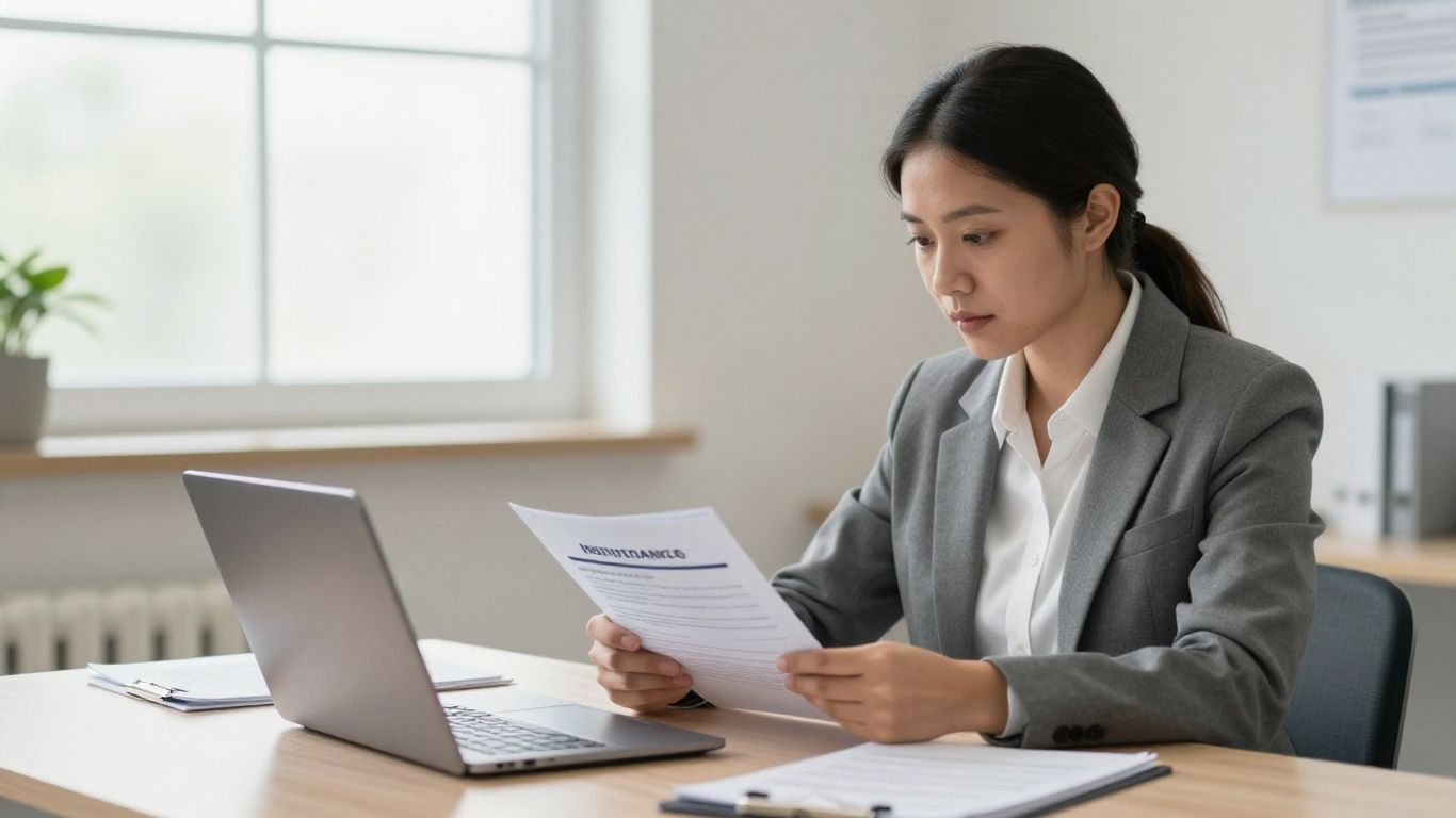 Practice manager reviewing payer notes at desk
