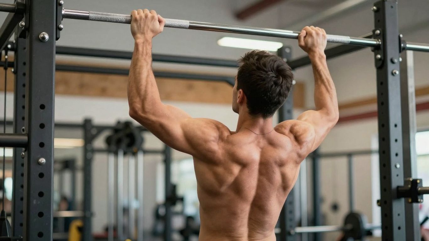 Man doing pull-ups for muscle growth.