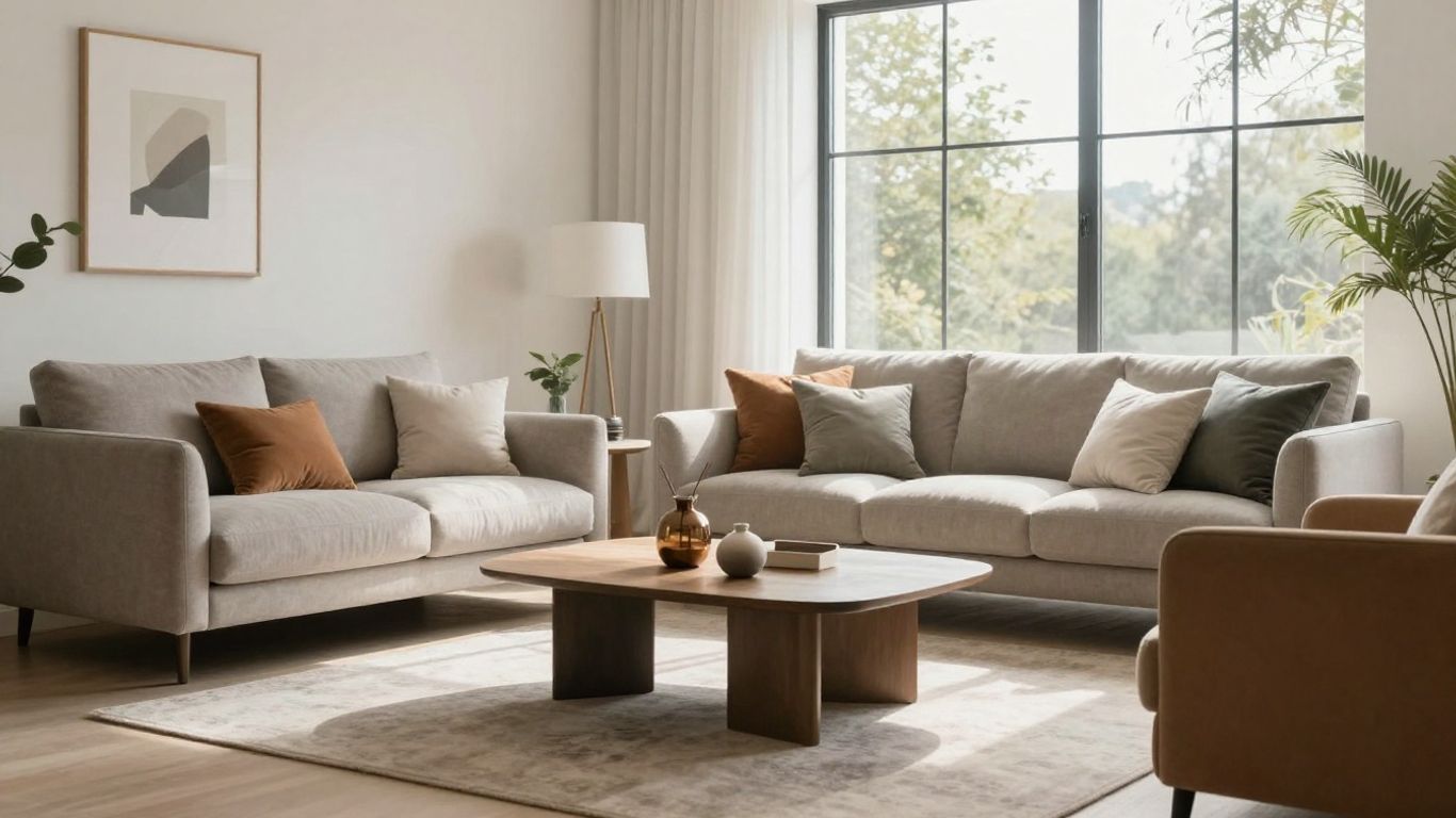 Modern Airbnb living room with stylish furniture and natural light.