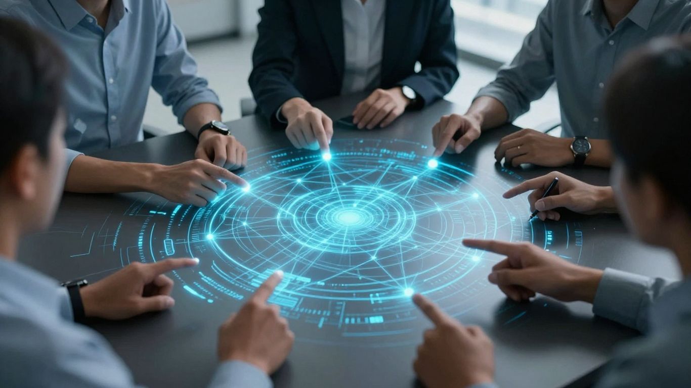 Digital security team planning incident response around a table.